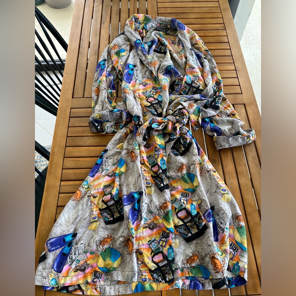 Nicole Miller Long Silk Robe Sz M Pockets Limited Ed Beach Vacation Vintage 90s